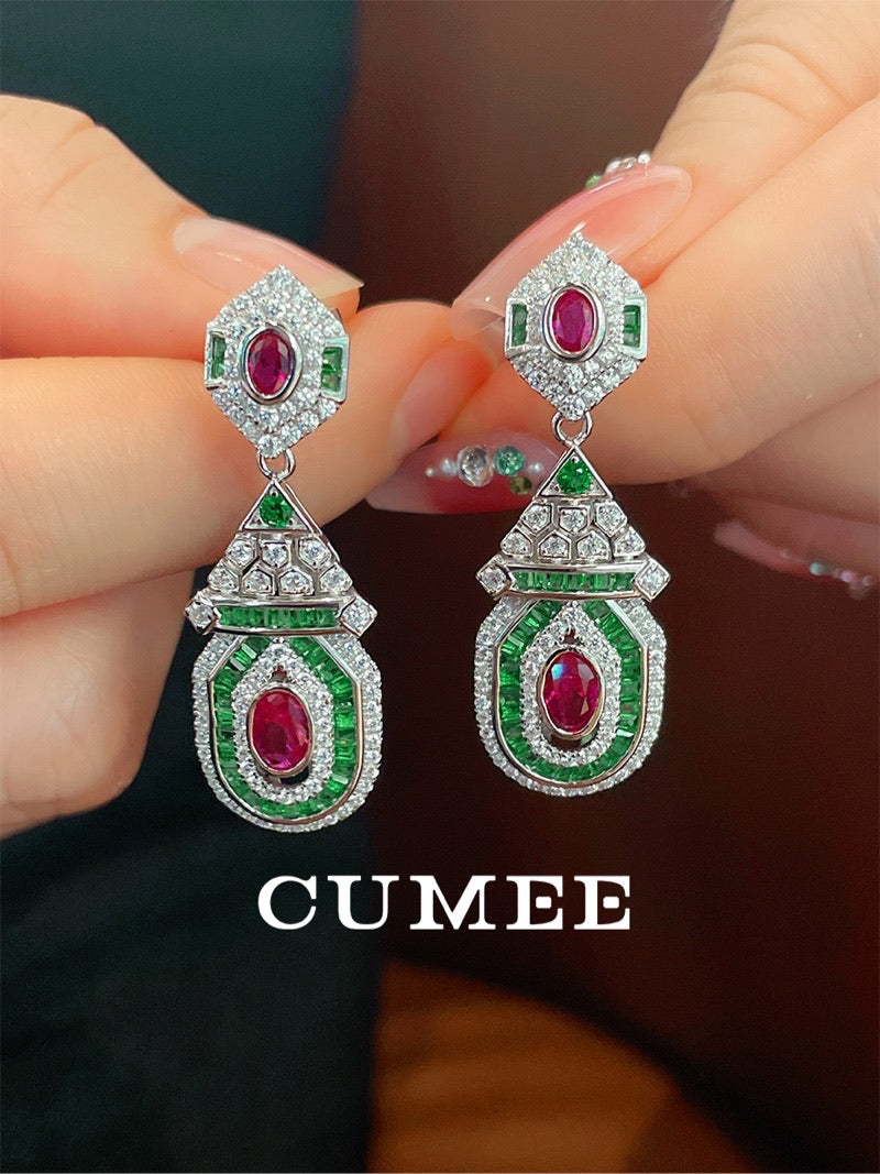 CUMEE Vintage Drop Earrings Fashion Style Cultivated Synthetic Ruby Women's Earrings. Silver Plated Gold