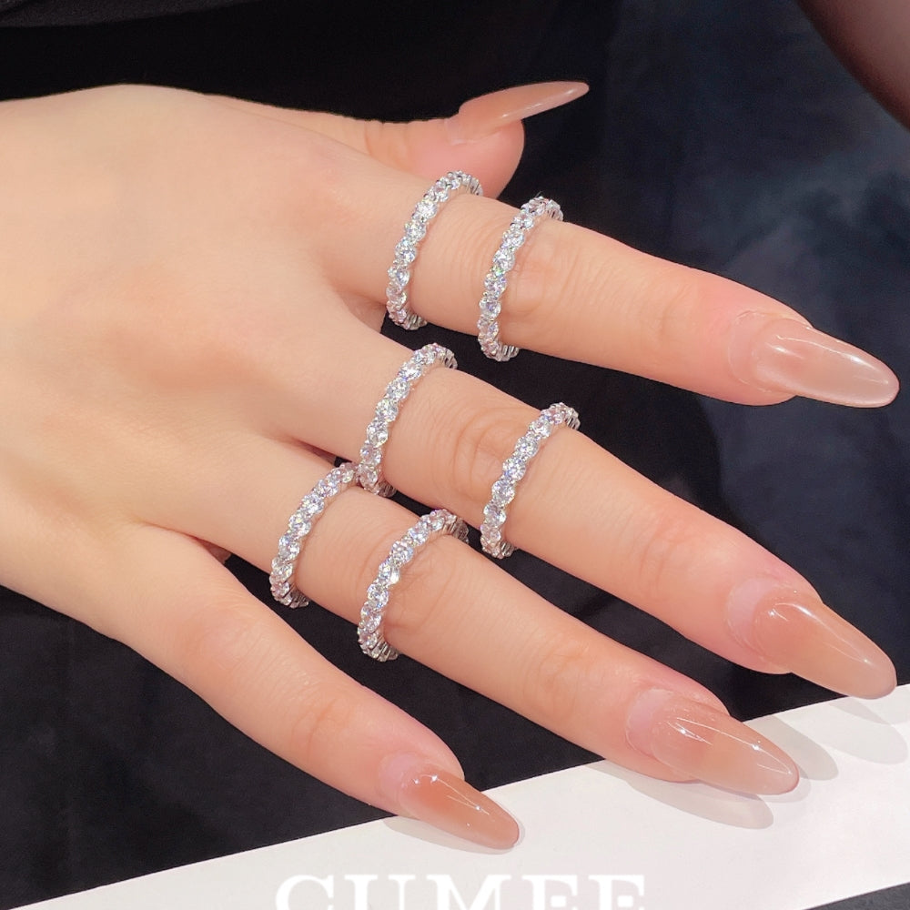 CUMEE Tennis Rings 925 sterling silver 3mm Cubic Zirconia Round Cut for Women Fine Jewelry