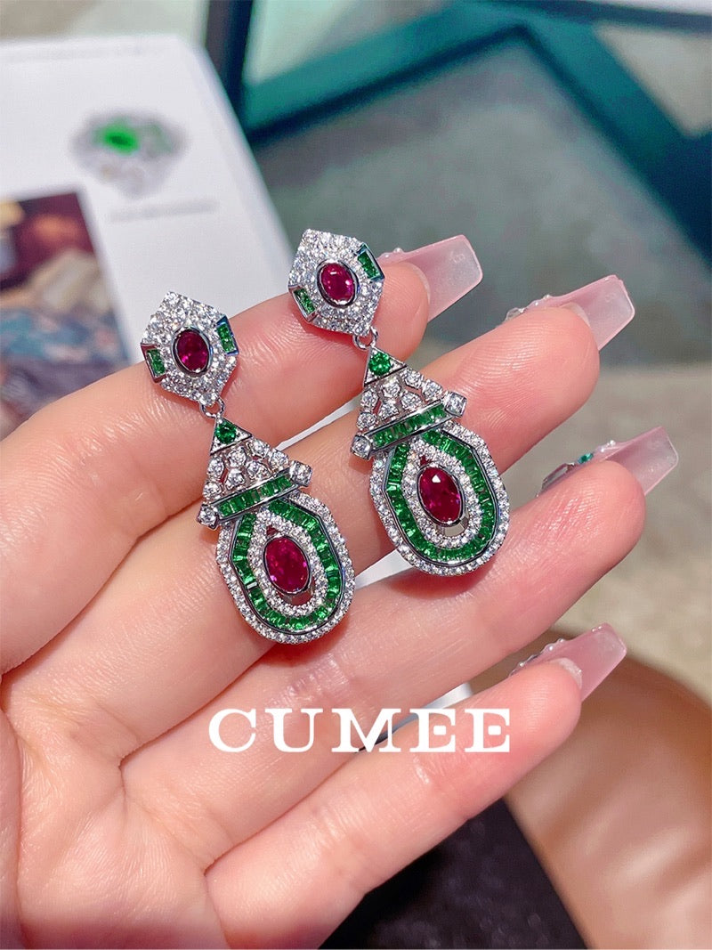 CUMEE Vintage Drop Earrings Fashion Style Cultivated Synthetic Ruby Women's Earrings. Silver Plated Gold