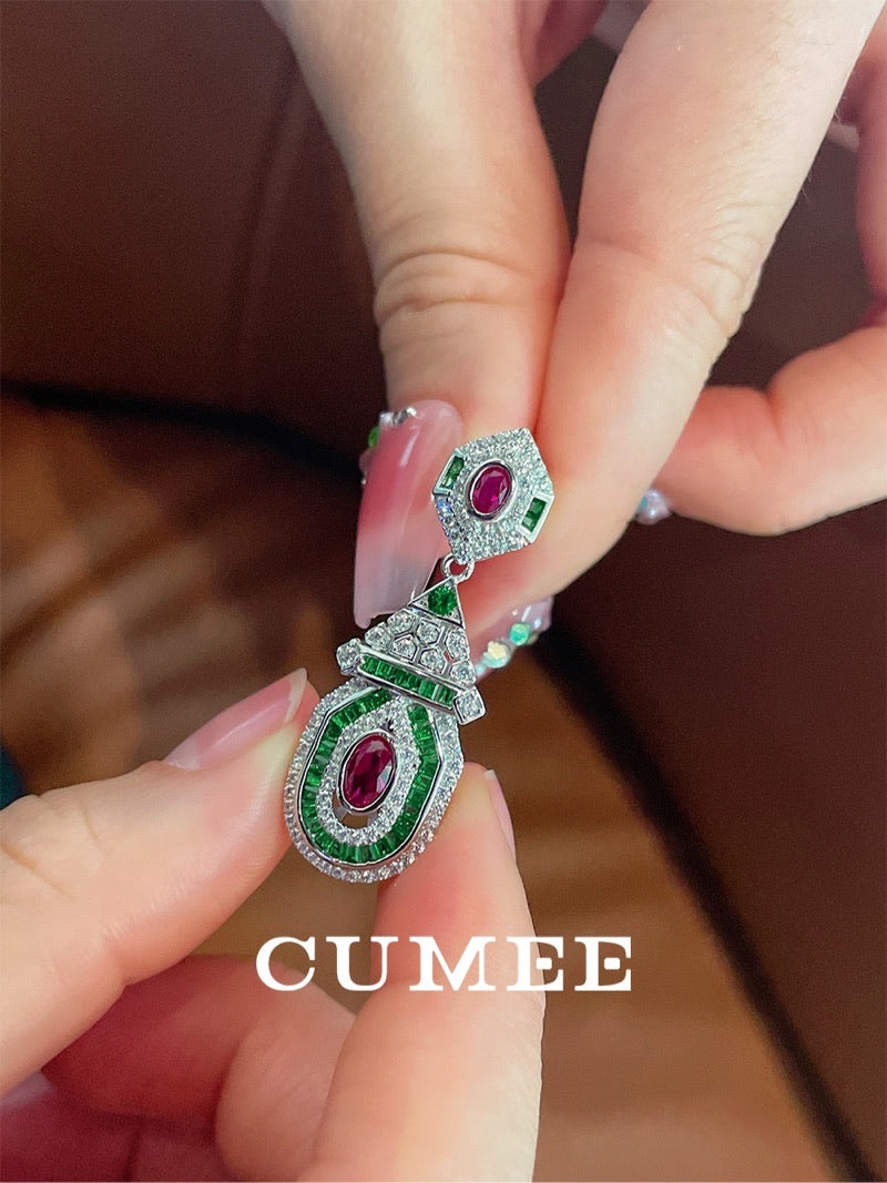 CUMEE Vintage Drop Earrings Fashion Style Cultivated Synthetic Ruby Women's Earrings. Silver Plated Gold