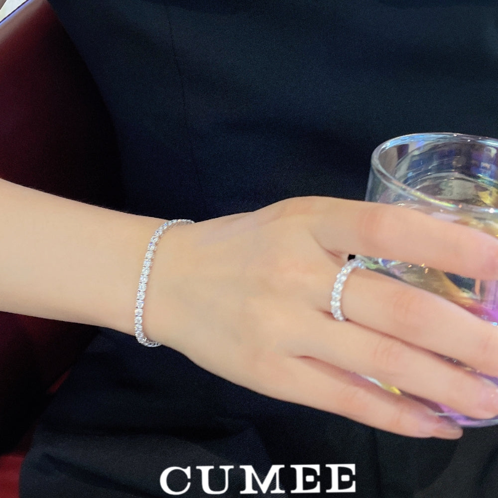 CUMEE Tennis Rings 925 sterling silver 3mm Cubic Zirconia Round Cut for Women Fine Jewelry
