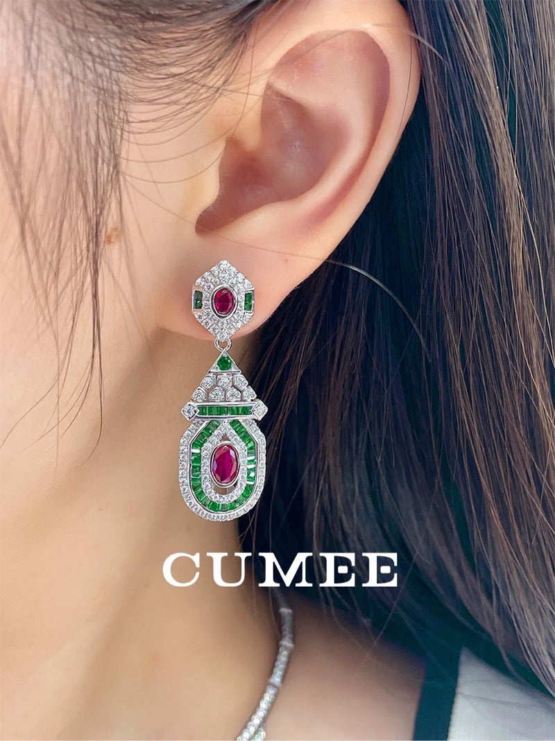 CUMEE Vintage Drop Earrings Fashion Style Cultivated Synthetic Ruby Women's Earrings. Silver Plated Gold