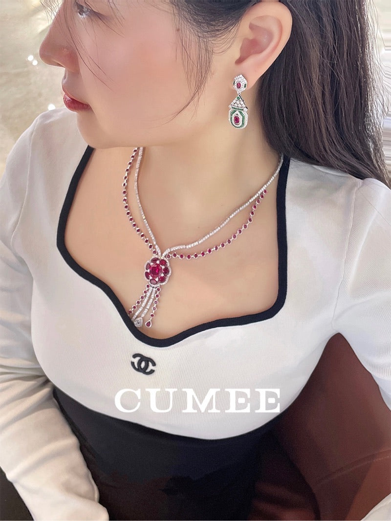 CUMEE Vintage Drop Earrings Fashion Style Cultivated Synthetic Ruby Women's Earrings. Silver Plated Gold