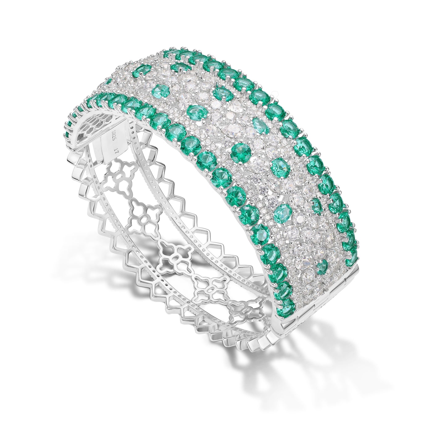 Luxury Open Wide Bracelet Artificial Paraiba Color Wide Cut Hollow Bracelet 925 Silver Gold-plated