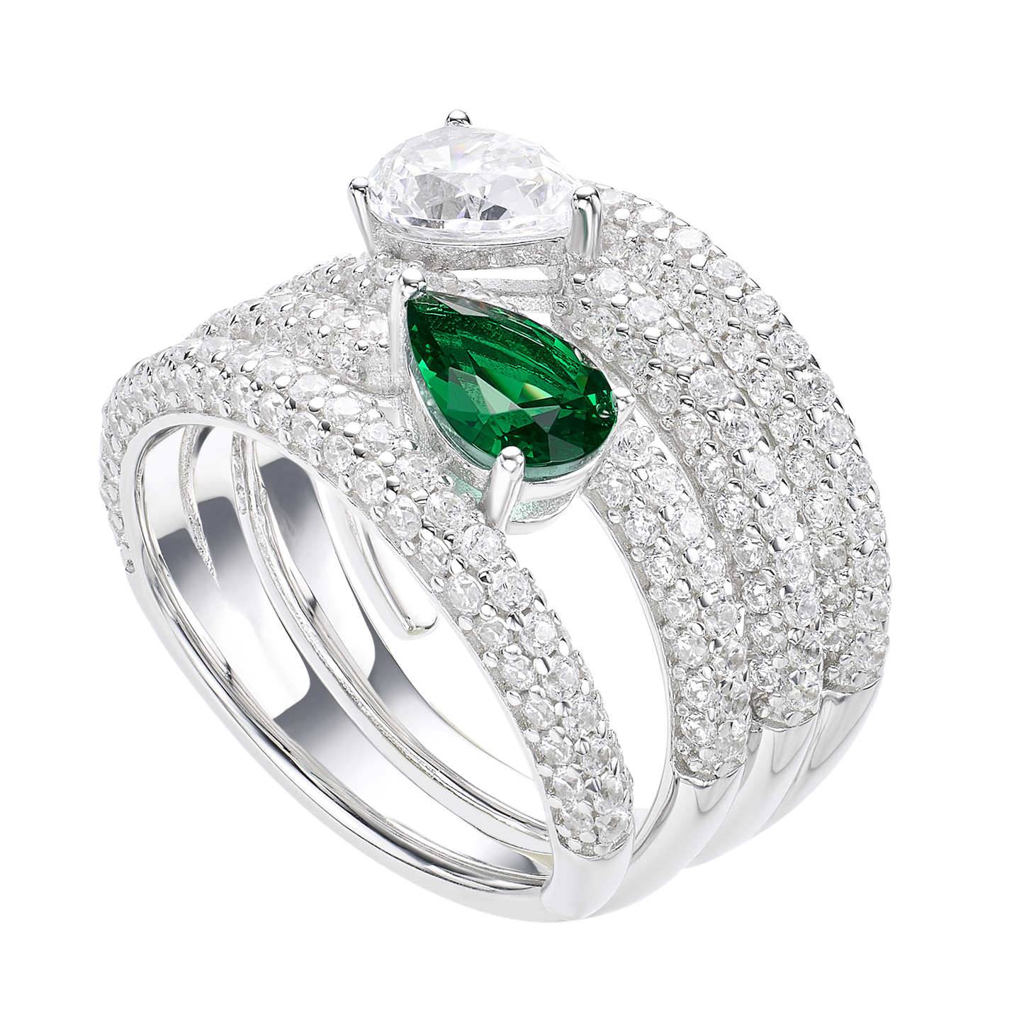 CUMEE Sterling Silver Stacking Rings with CZ Stones for Women, Emerald Green Gemstone Engagement Rings, Wedding Bands, Anniversary Rings, Promise Rings