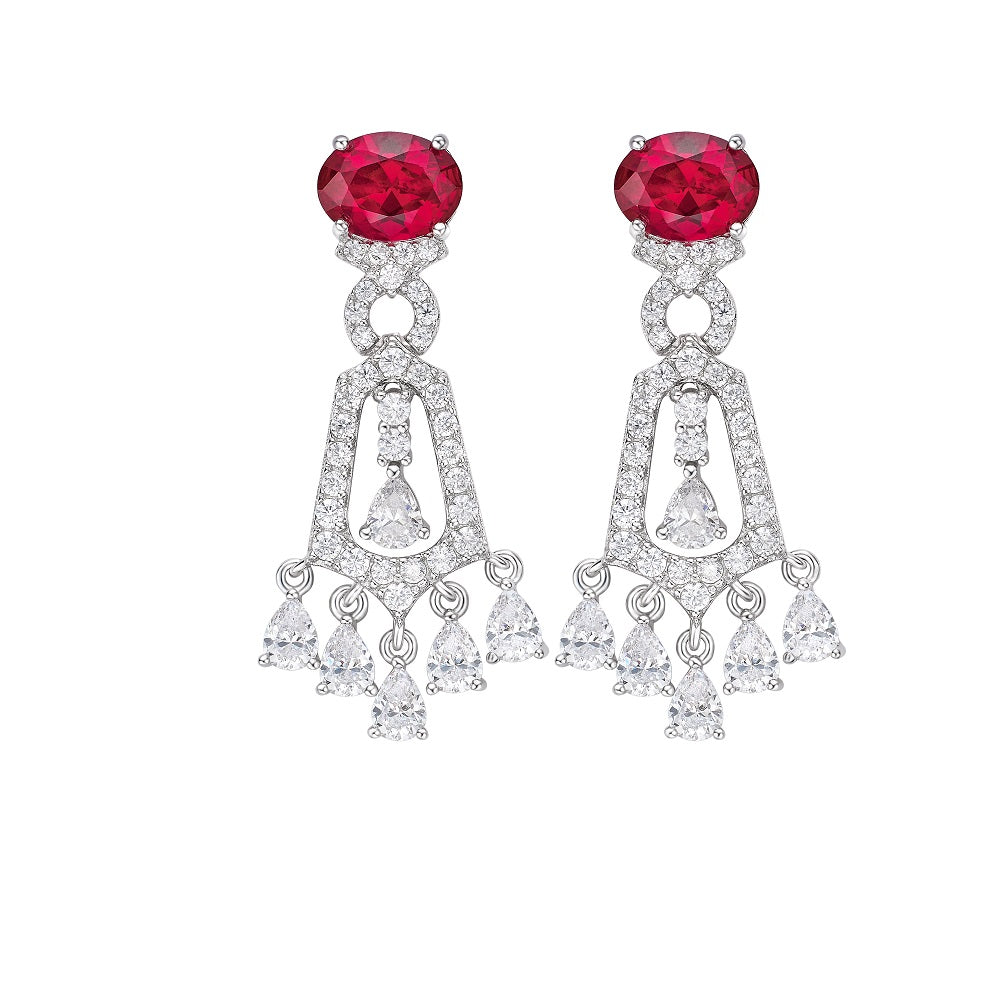 Cumee Cultivates Ruby Drop Earrings with Tassels Cubic Zirconia 925 Sterling Silver Gold-plated Earrings