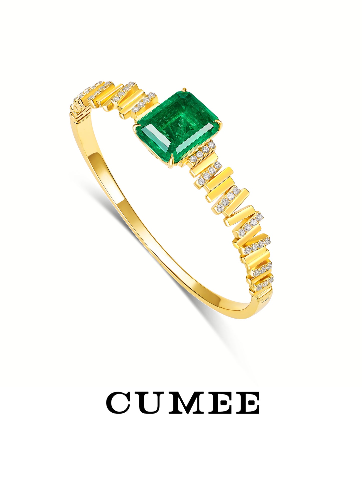 CUMEE Luxury 9-carat Emerald Cultivated Synthetic Emerald Bracelets for Women. 925 Silver Gold-plated