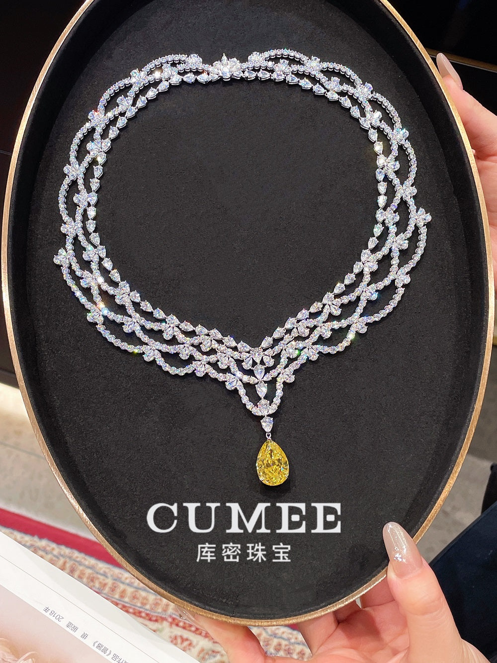 CUMEE Fine Jewelry Women's Peadant Necklace Pear Yellow CZ Gemstone 925 sterling silver with Gold Plated
