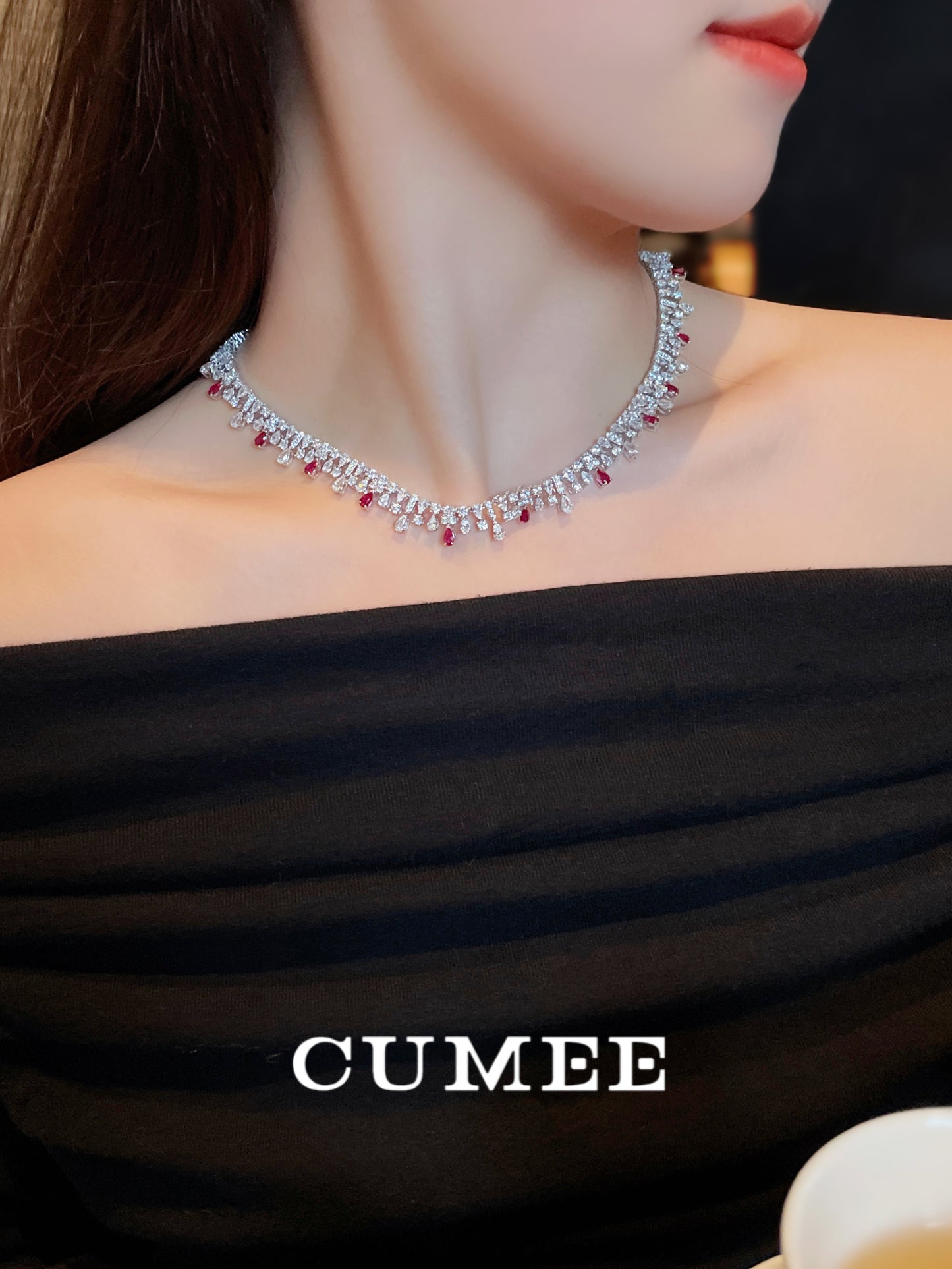 CUMEE Spring and Summer Fashion Cultivates Ruby Necklace for Women 925 Sterling Silver Chain Necklaces Gold-plated