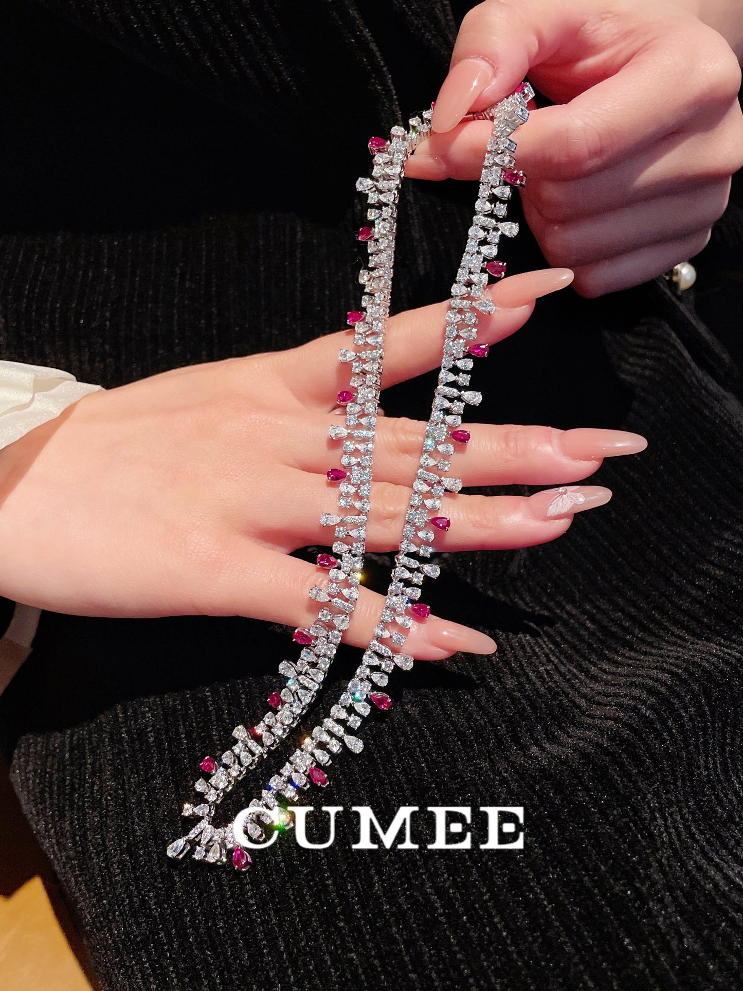 CUMEE Spring and Summer Fashion Cultivates Ruby Necklace for Women 925 Sterling Silver Chain Necklaces Gold-plated