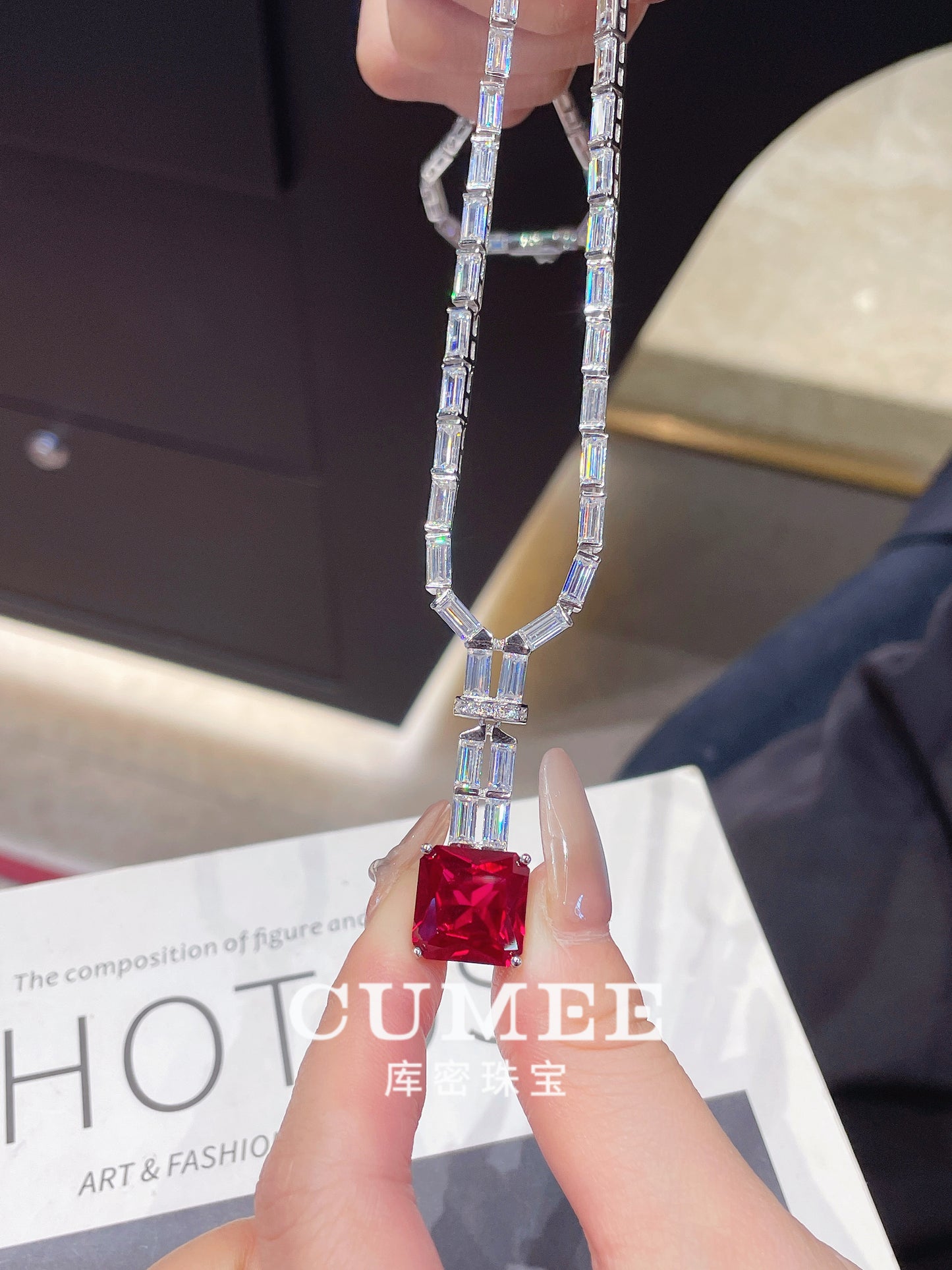 CUMEE Fine Jewelry 925 Sterling Silver Cultivated Pigeon Blood Ruby Red Necklaces for Women Silver Gold-plated Necklace