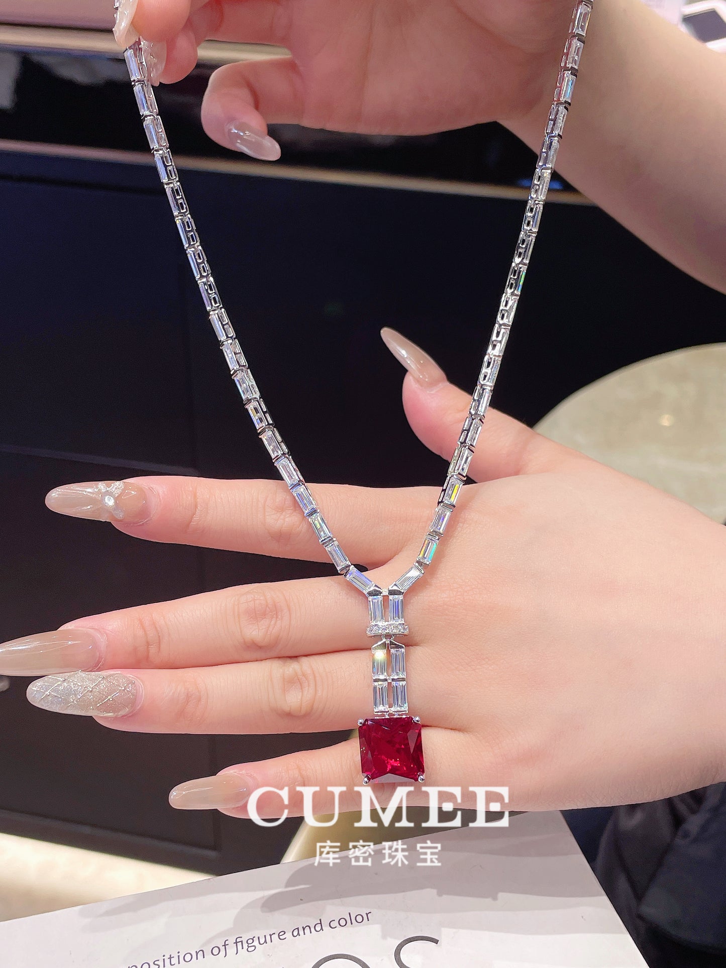 CUMEE Fine Jewelry 925 Sterling Silver Cultivated Pigeon Blood Ruby Red Necklaces for Women Silver Gold-plated Necklace
