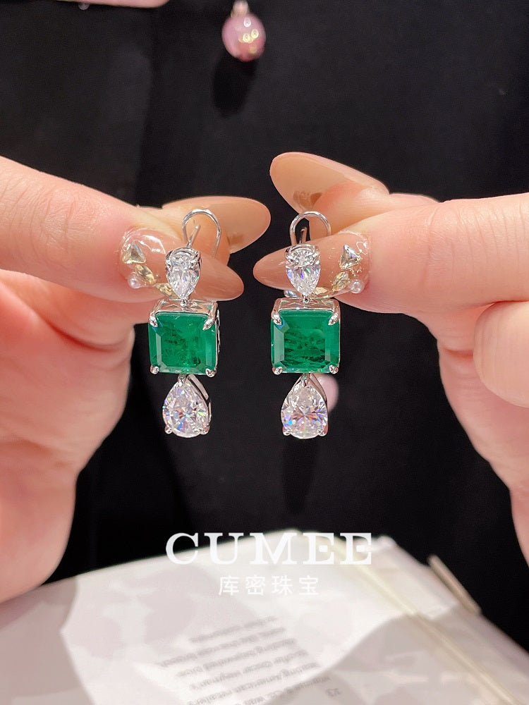 CUMEE Green Luxury Dinner Series for Cultivating Emerald Earrings Women Wedding Silver Plated Gold Earrings