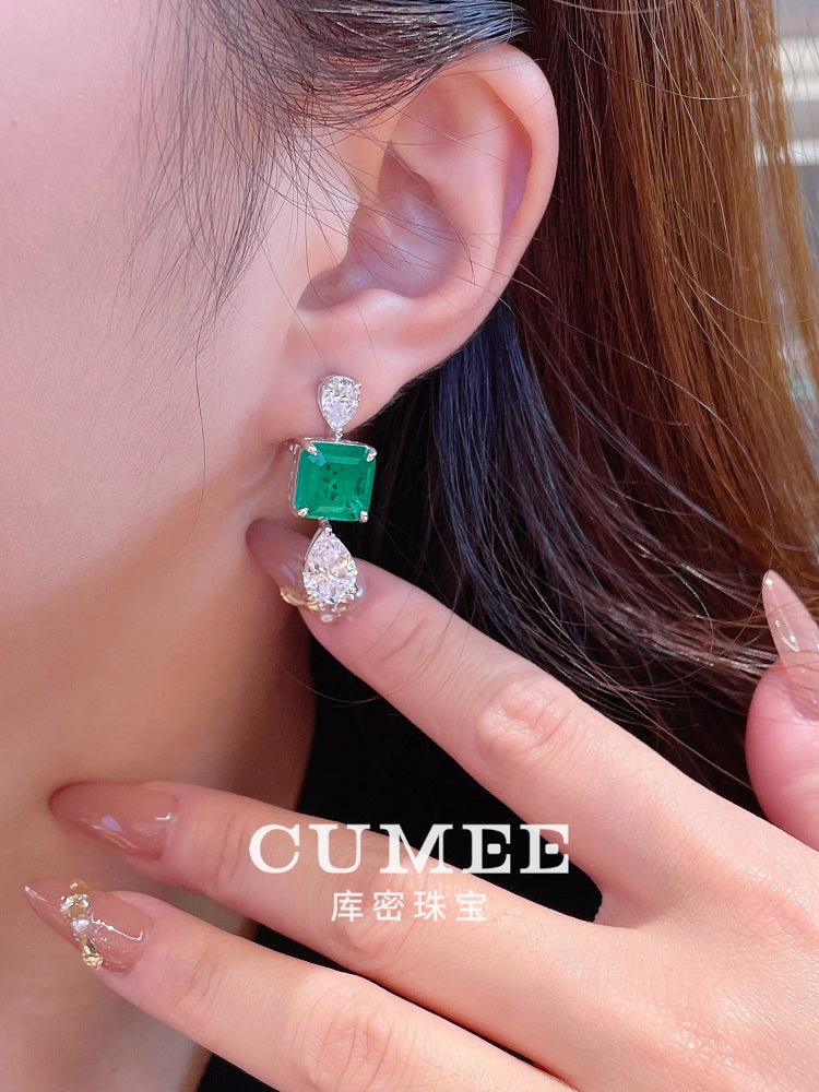 CUMEE Green Luxury Dinner Series for Cultivating Emerald Earrings Women Wedding Silver Plated Gold Earrings