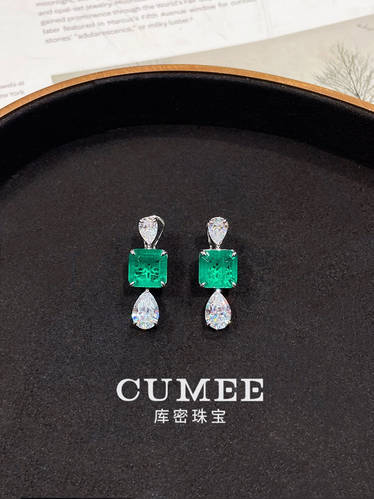 CUMEE Green Luxury Dinner Series for Cultivating Emerald Earrings Women Wedding Silver Plated Gold Earrings