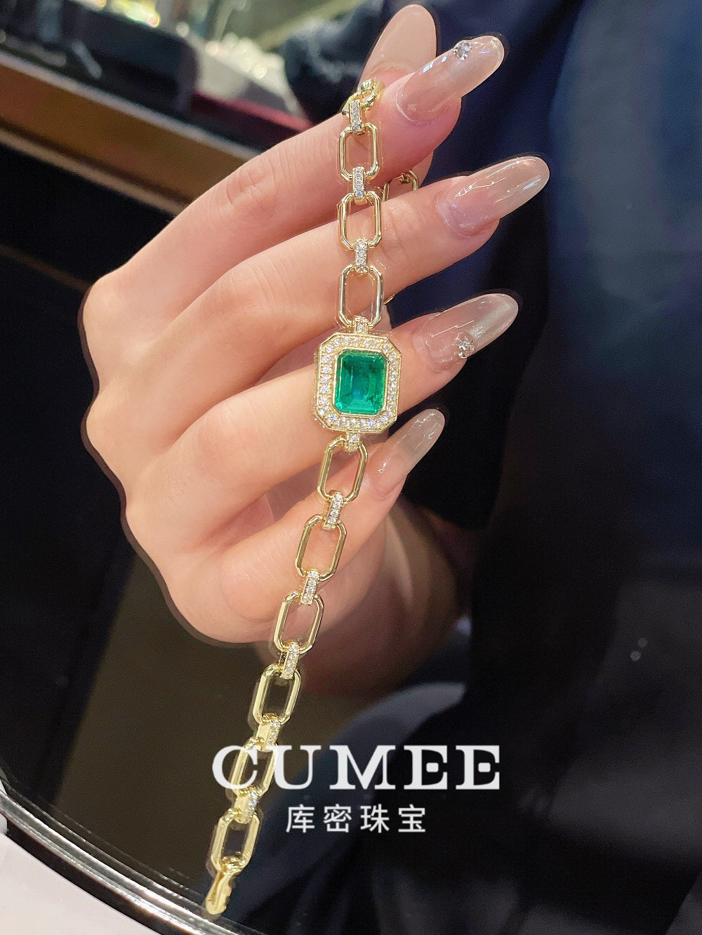 CUMEE Fine Jewelry ins Bracelet Lab Grown Gemstone Emerald Bracelet 925 Silver Gold Plated