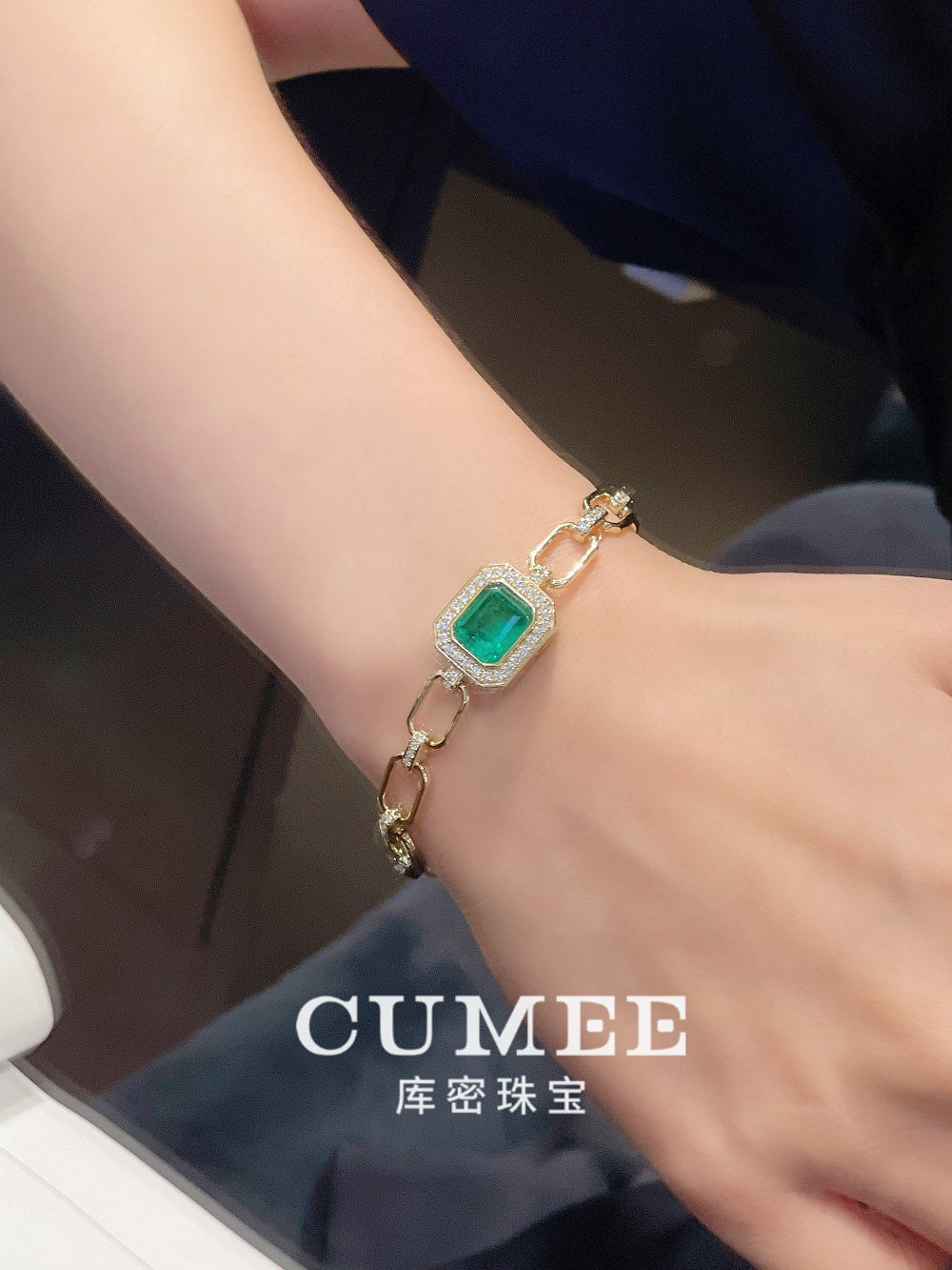 CUMEE Fine Jewelry ins Bracelet Lab Grown Gemstone Emerald Bracelet 925 Silver Gold Plated