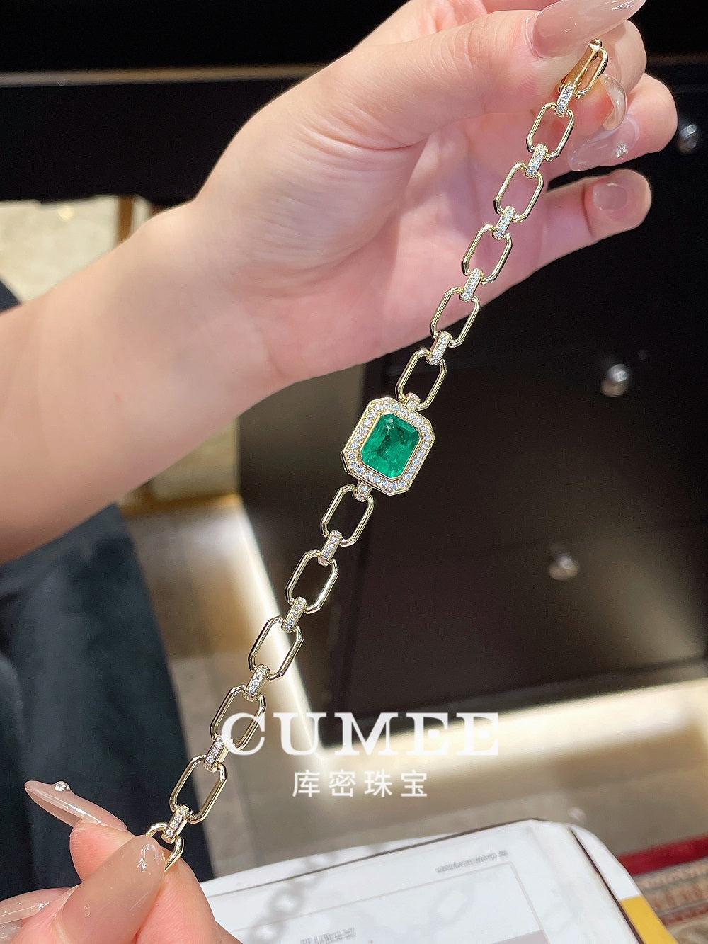 CUMEE Fine Jewelry ins Bracelet Lab Grown Gemstone Emerald Bracelet 925 Silver Gold Plated