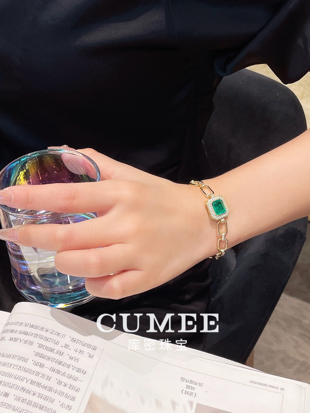 CUMEE Fine Jewelry ins Bracelet Lab Grown Gemstone Emerald Bracelet 925 Silver Gold Plated