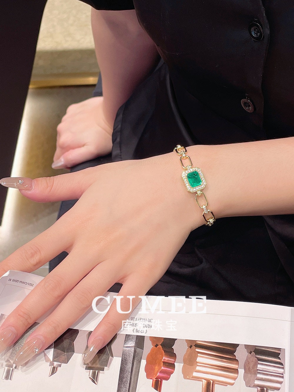 CUMEE Fine Jewelry ins Bracelet Lab Grown Gemstone Emerald Bracelet 925 Silver Gold Plated