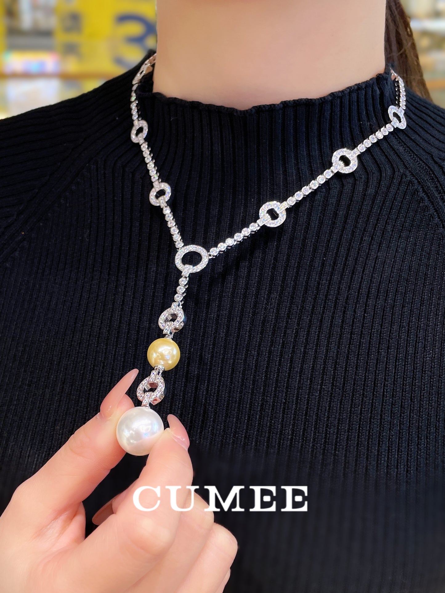 CUMEE Fashion trendy senior evening wear artificial Australian white beads pearl necklace for Women.925 silver gold-plated