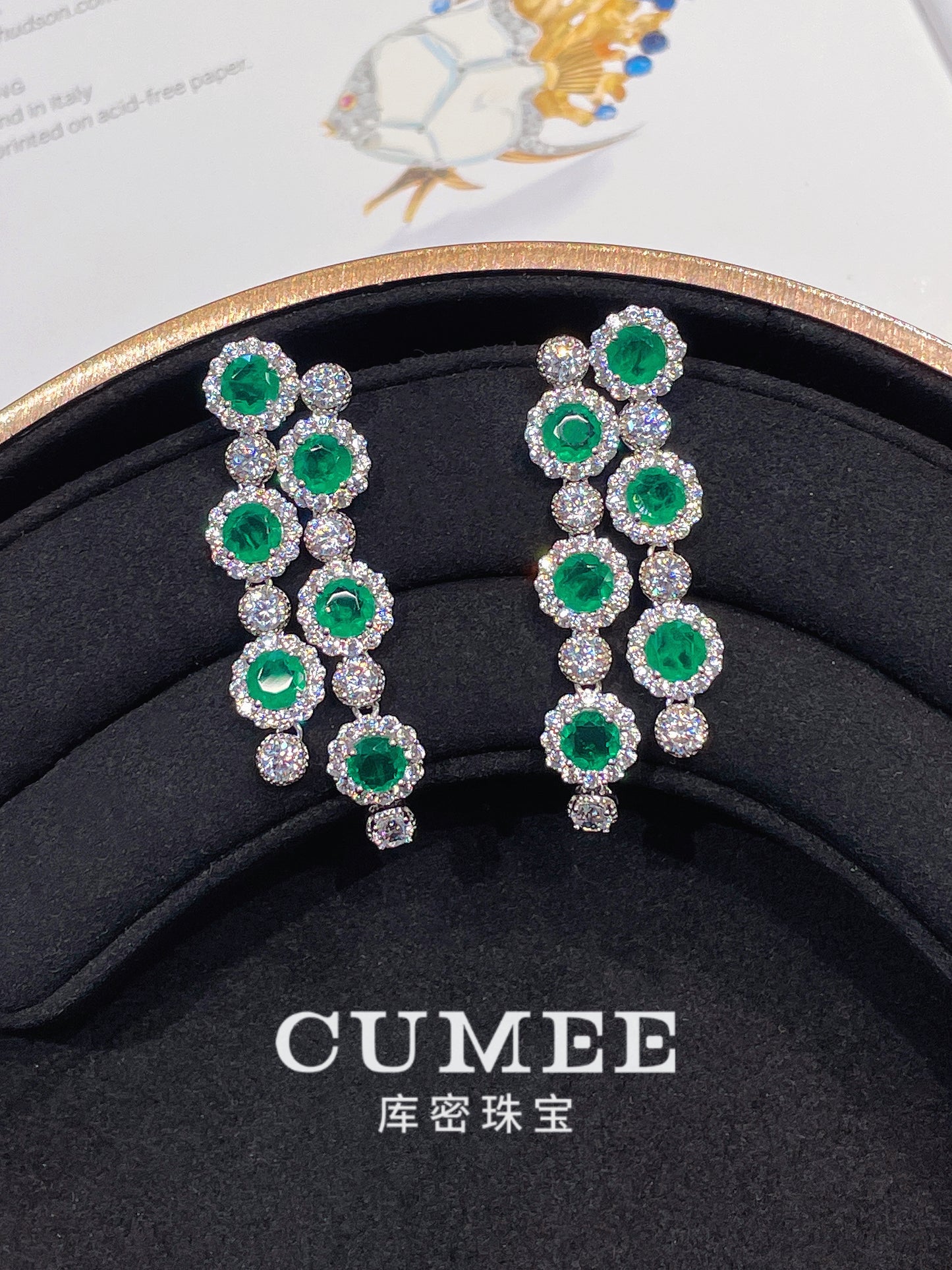 CUMEE Designer Style Tassel Fashion Cultivation Synthetic Emerald Earrings Women Mother with Silver Gold-plated