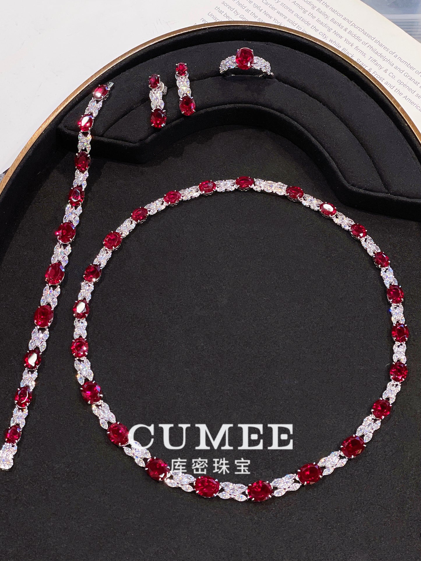 CUMEE Brand Fine Jewelry Cultivate Synthetic Ruby Gemstone CZ Necklace Women 925 Sterling Silver Gold Plated
