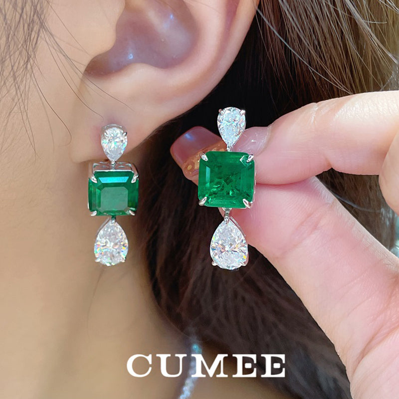 CUMEE Green Luxury Dinner Series for Cultivating Emerald Earrings Women Wedding Silver Plated Gold Earrings