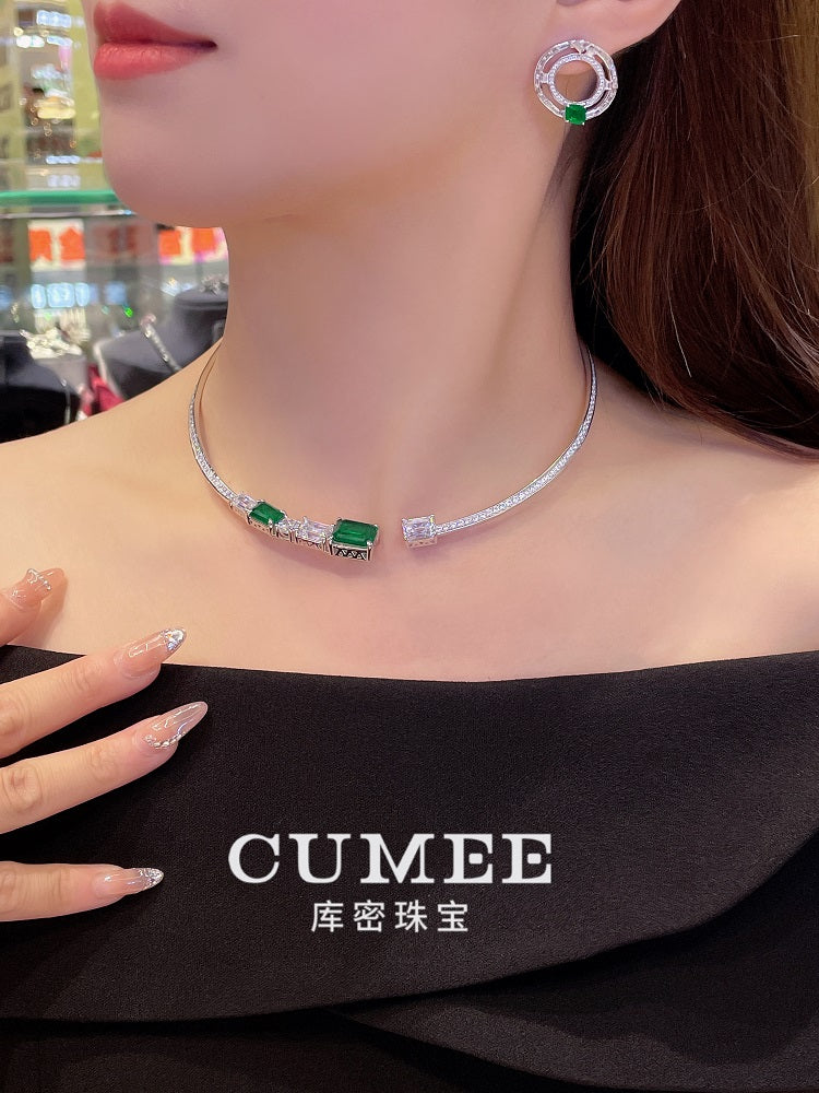 CUMEE Large Carat T-shaped Design Cultivation Synthetic Ruby Collar Necklace Open 925 sterling Silver Gold Plating