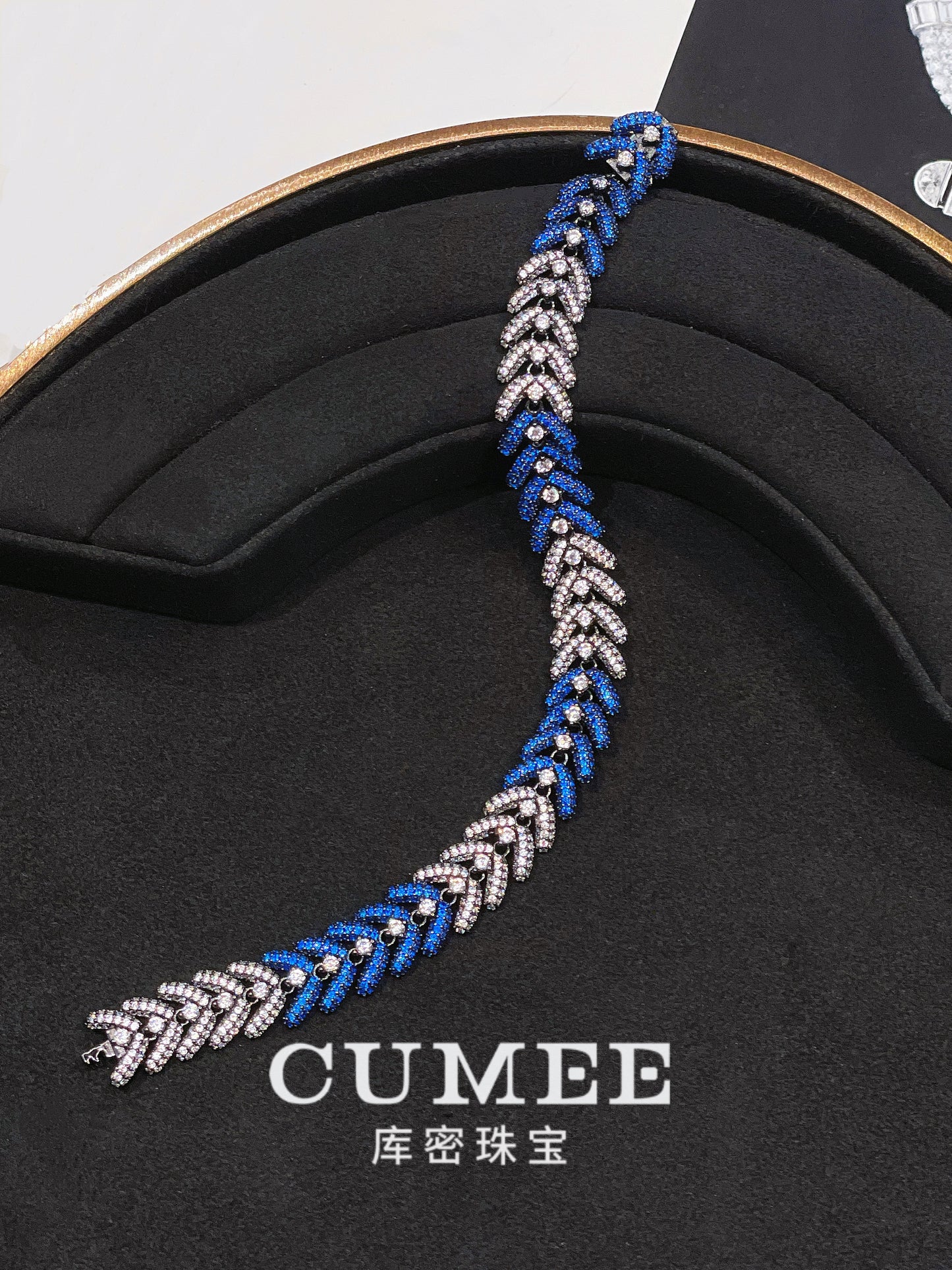 CUMEE Retro Bracelet Cultivated Synthetic Sapphire Bracelet for Women. Silver-plated Gold