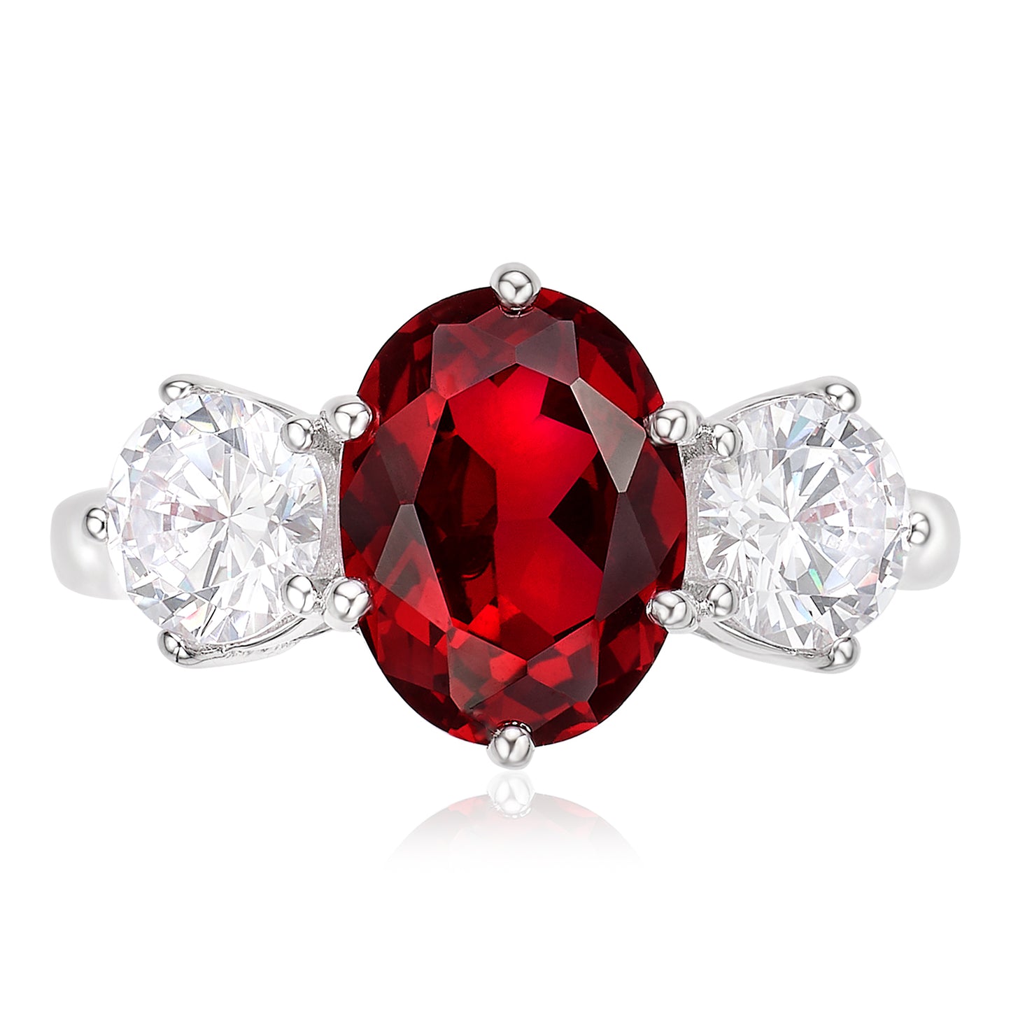CUMEE Classic Small Carat Three Stone Cultivated Ruby Gemstone Red Ring 925 Silver Gold plated gift for Wife and Girlfriend