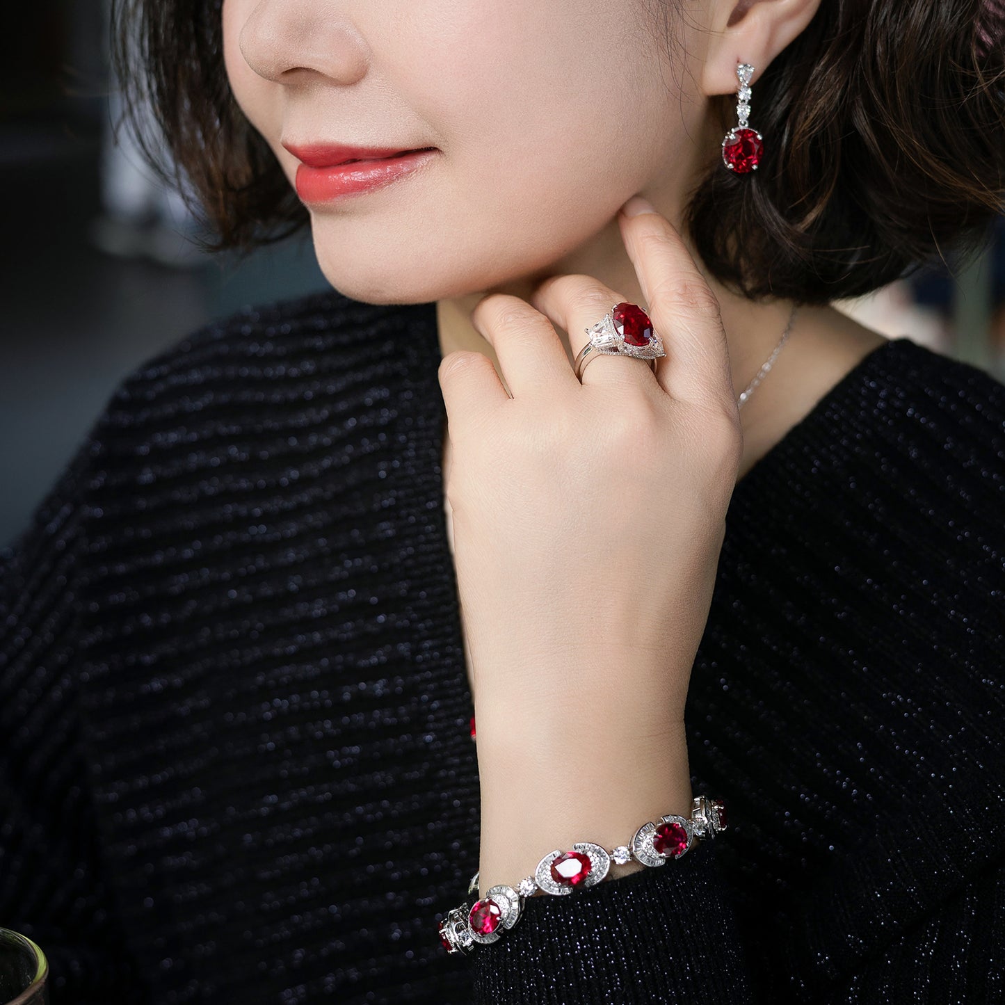 CUMEE Classic Small Carat Three Stone Cultivated Ruby Gemstone Red Ring 925 Silver Gold plated gift for Wife and Girlfriend
