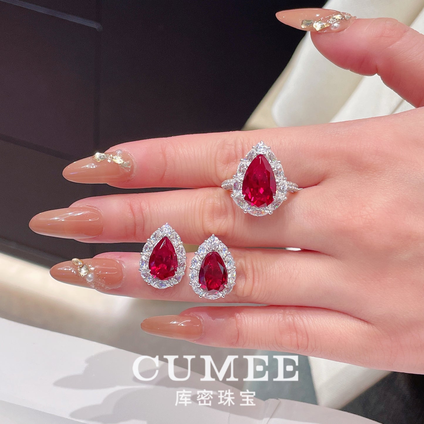Lab-Cultured Ruby Jewelry Set in 925 Silver