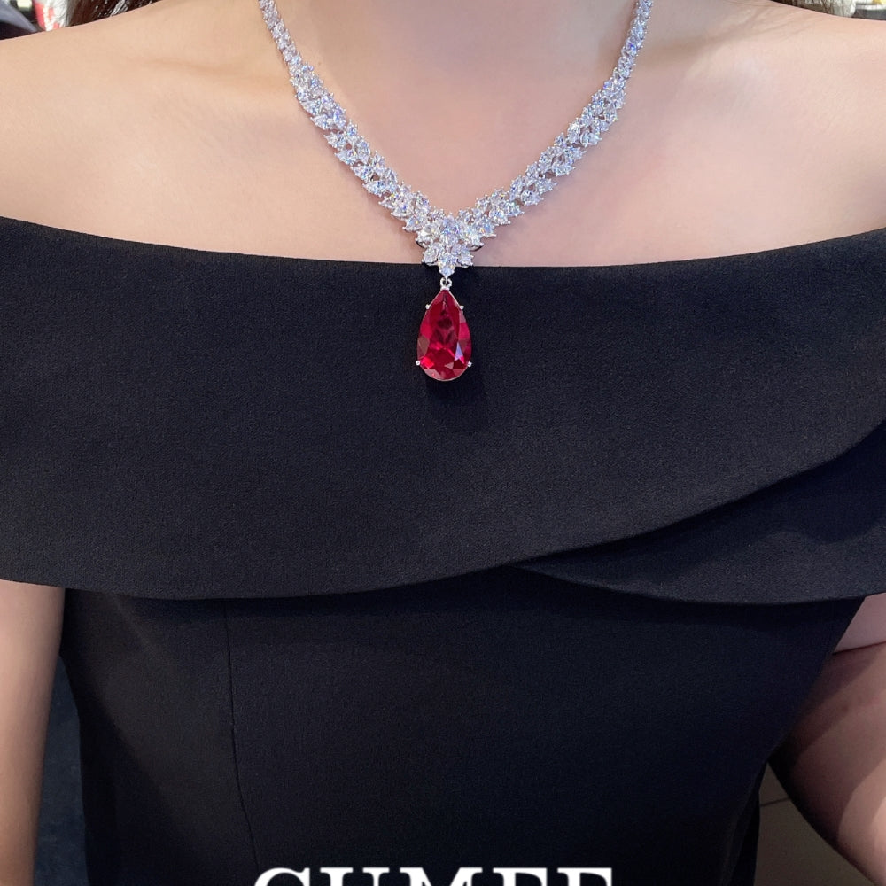 Lab-Cultured Ruby Jewelry Set in 925 Silver