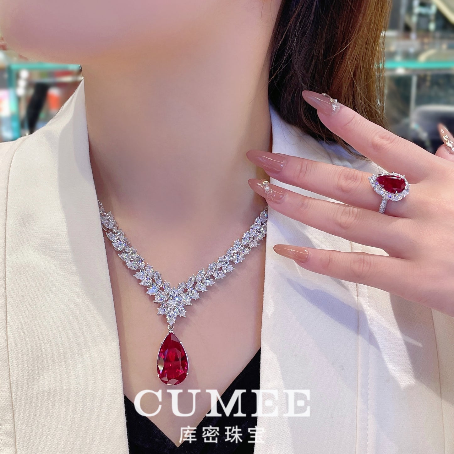 Lab-Cultured Ruby Jewelry Set in 925 Silver