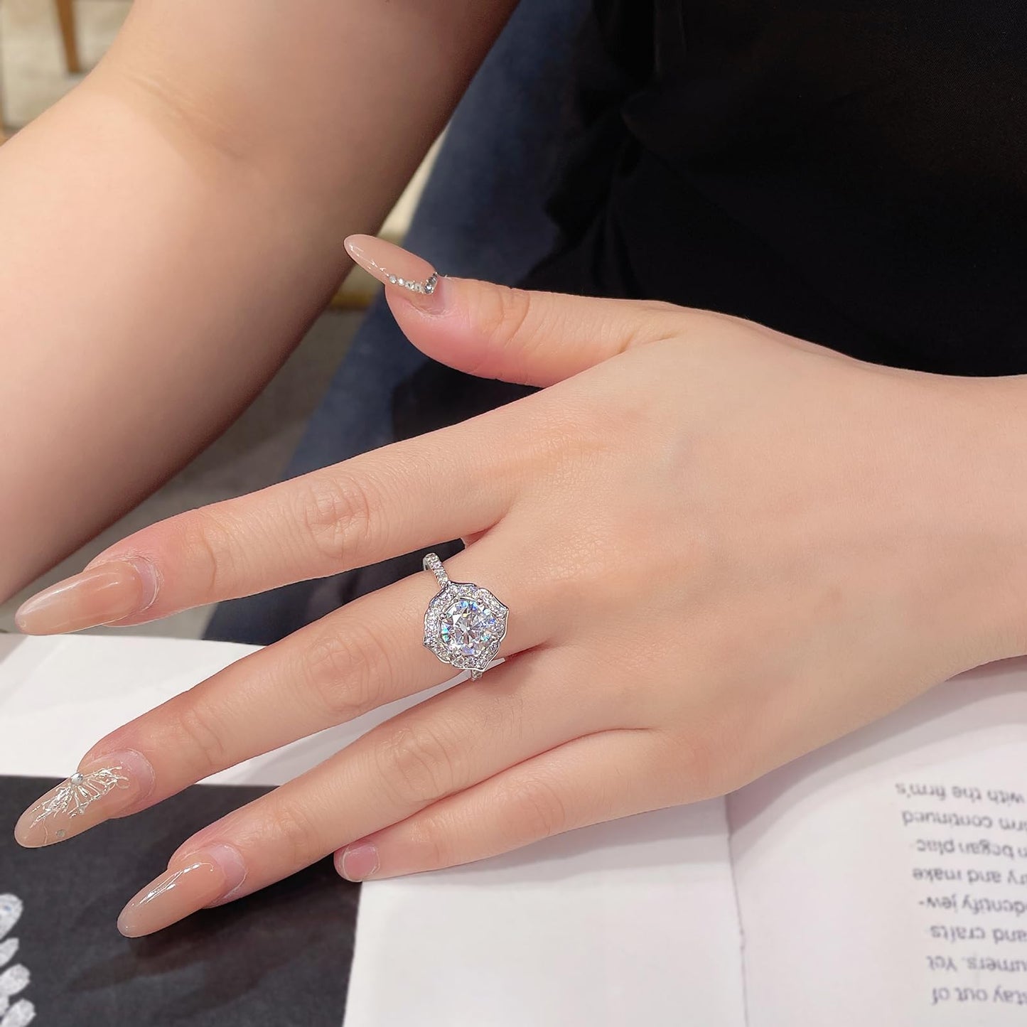 925 Sterling Silver for Women Engagement Rings Round Cut Solitaire Cubic Zirconia CZ Wedding Promise Rings for Her Wedding Bands for Women,Halo Engagement Ring Diamonds