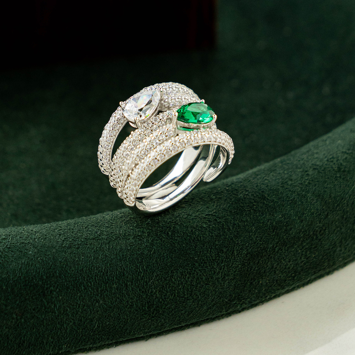 CUMEE Sterling Silver Stacking Rings with CZ Stones for Women, Emerald Green Gemstone Engagement Rings, Wedding Bands, Anniversary Rings, Promise Rings