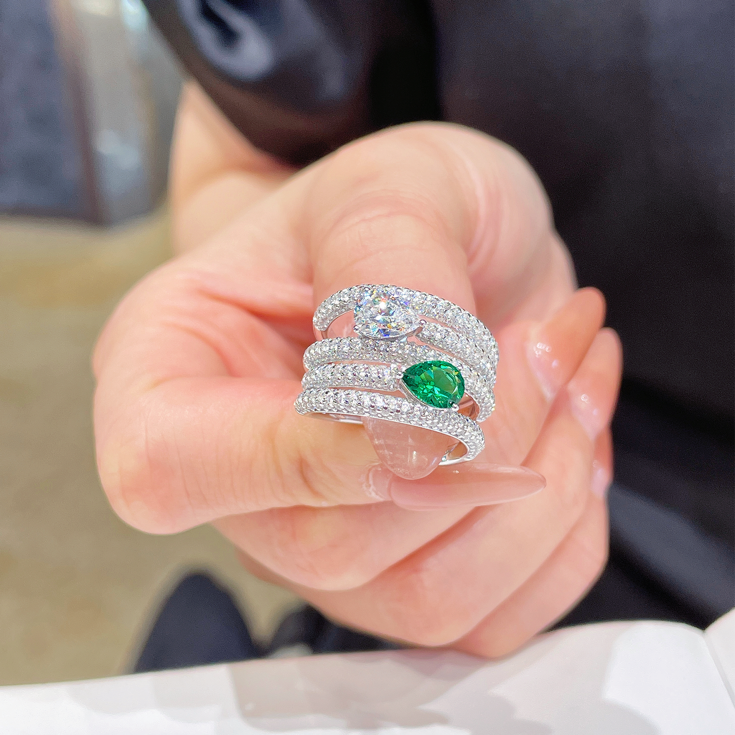 CUMEE Sterling Silver Stacking Rings with CZ Stones for Women, Emerald Green Gemstone Engagement Rings, Wedding Bands, Anniversary Rings, Promise Rings