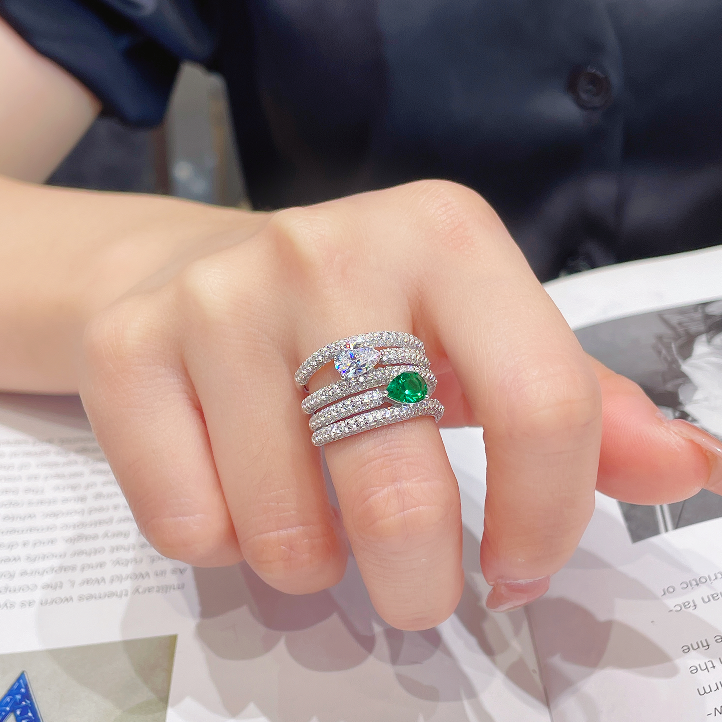 CUMEE Sterling Silver Stacking Rings with CZ Stones for Women, Emerald Green Gemstone Engagement Rings, Wedding Bands, Anniversary Rings, Promise Rings