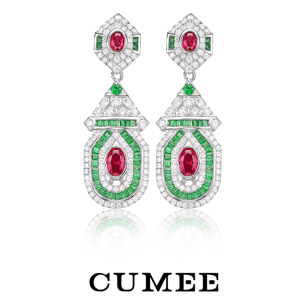 CUMEE Vintage Drop Earrings Fashion Style Cultivated Synthetic Ruby Women's Earrings. Silver Plated Gold