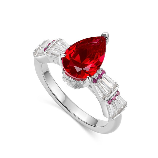 CUMEE Pear Ruby Ring Gemstone Lab Created Minimalist Design Cultivation Synthetic Ruby 925 Silver Gold-plated