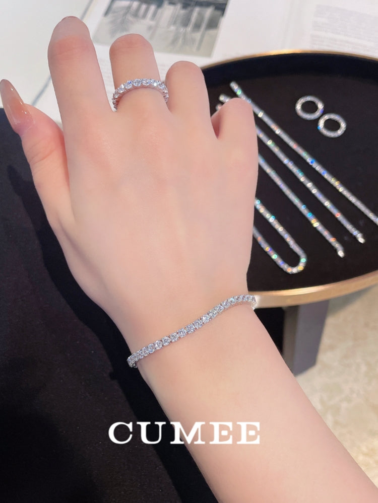 CUMEE Tennis Rings 925 sterling silver 3mm Cubic Zirconia Round Cut  for Women Fine Jewelry