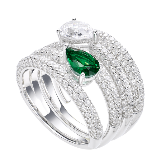 CUMEE Sterling Silver Stacking Rings with CZ Stones for Women, Emerald Green Gemstone Engagement Rings, Wedding Bands, Anniversary Rings, Promise Rings