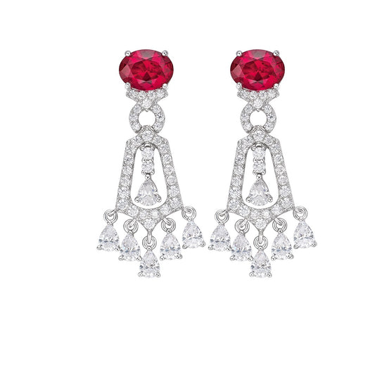 Cumee Cultivates Ruby Drop Earrings with Tassels Cubic Zirconia 925 Sterling Silver Gold-plated Earrings