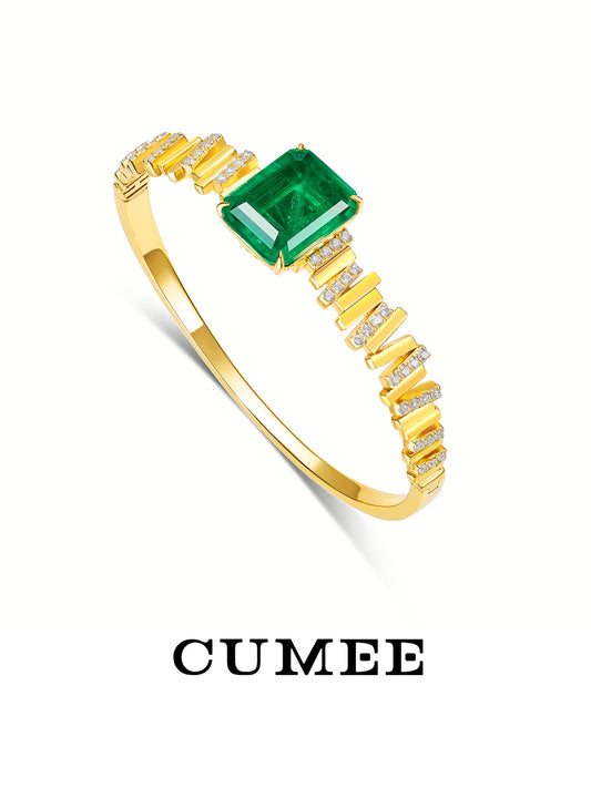 CUMEE Luxury 9-carat Emerald Cultivated Synthetic Emerald Bracelets for Women. 925 Silver Gold-plated