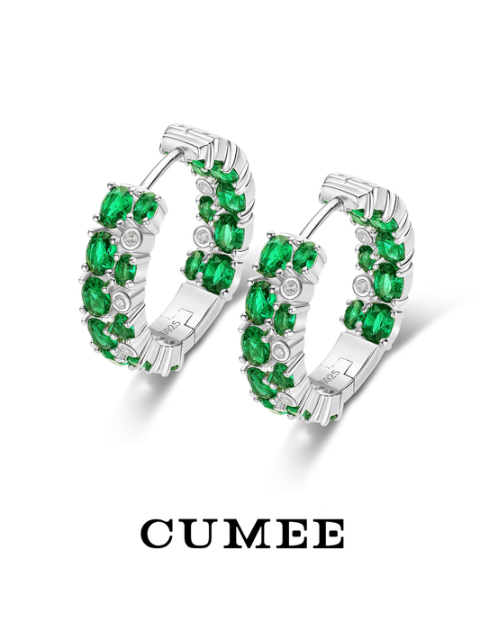 Cumee New Luxury Emerald Earrings Cultivated Synthetic Women Emerald Earrings. 925 Silver Gold-plated Party