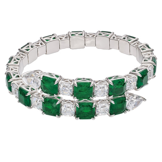 CUMEE Brand Fashionable and Trendy Green Synthetic Bracelet 925 Sterling Silver and White Gold Plating