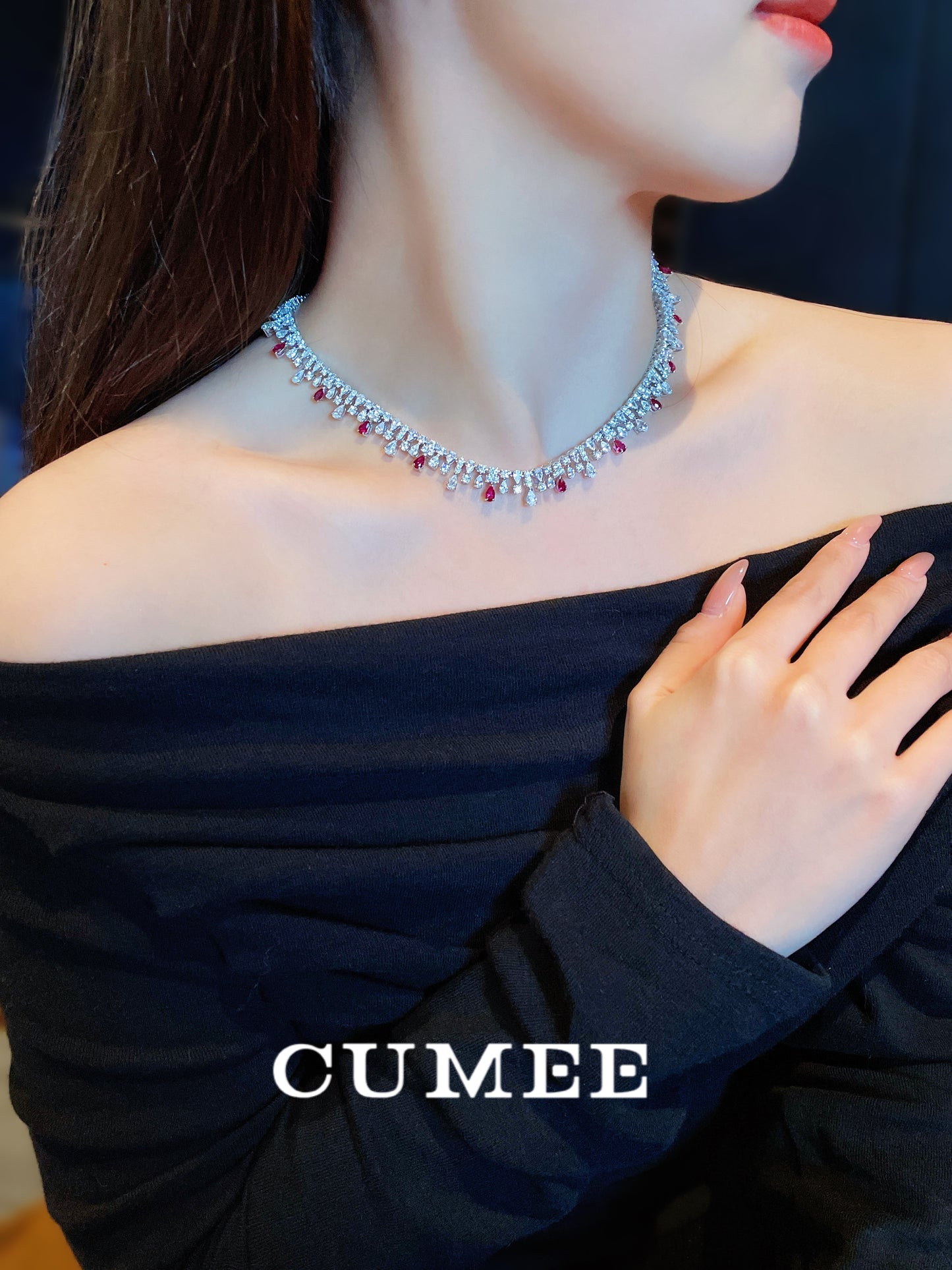 CUMEE Spring and Summer Fashion Cultivates Ruby Necklace for Women 925 Sterling Silver Chain Necklaces Gold-plated