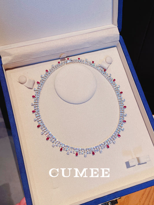 CUMEE Spring and Summer Fashion Cultivates Ruby Necklace for Women 925 Sterling Silver Chain Necklaces Gold-plated