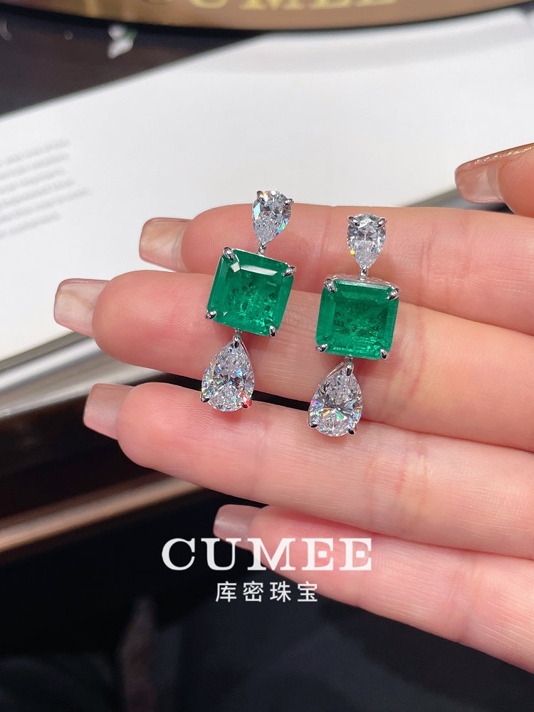 CUMEE Green Luxury Dinner Series for Cultivating Emerald Earrings Women Wedding Silver Plated Gold Earrings